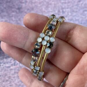 0087 Stella & Dot Isabelle Wrap Bracelet Gold Tone w/Neutral Acrylic Rhinestones